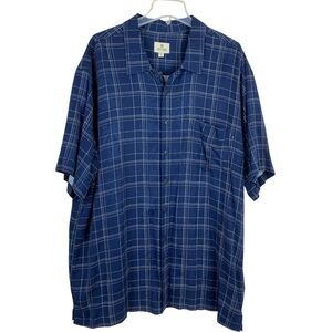 SOLITUDE  Blue Plaid Men's Short Sleeve Rayon Shirt  Extra Large